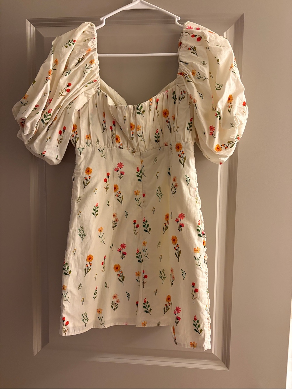 Petal & Pup Cream Mini Dress with Red, Yellow & Green Floral Print